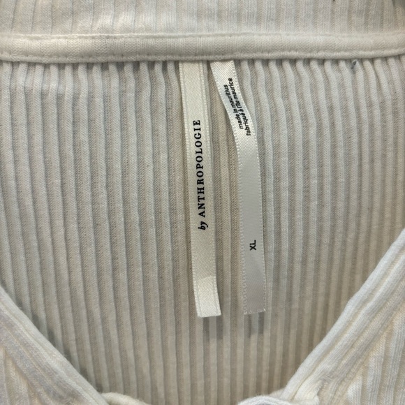 Anthropologie XL White Ribbed Lace-Up Top short sleeve fitted - Picture 3 of 9